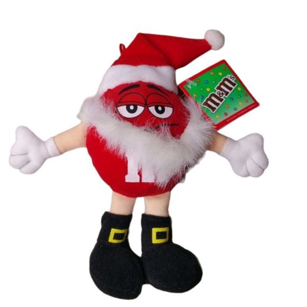 Red M&M's Santa Plush Stuffed Toy Ornament